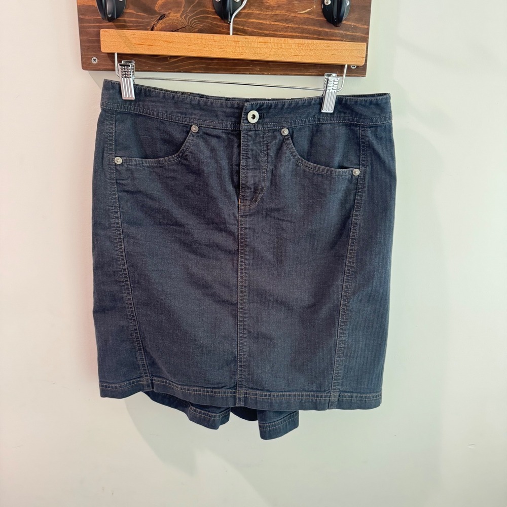Armani Exchange Womens Pleated Back Denim Mini Skirt Dark Wash Gray Size 6